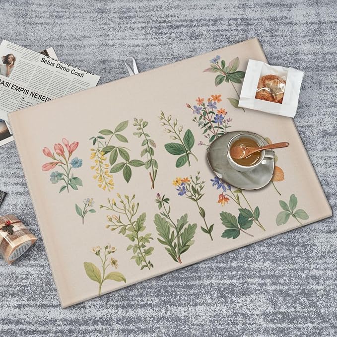 Vintage Plants Herbs Floral Dish Drying Mat Highly Absorbent Double-Sided - Image 4