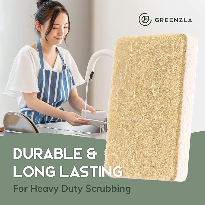 Greenzla Kitchen Sponges, Odor Free Plant-Based Dish Sponges, Non-Scratch Sisal - Image 5