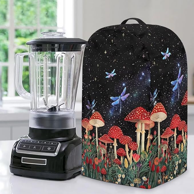 Mushroom Dragonfly Blender Covers for Kitchen Food Processor Cover with Handle, Drawstring Dust Covers for Kitchen Appliances Stand Mixer or Coffee Maker Appliance Cover