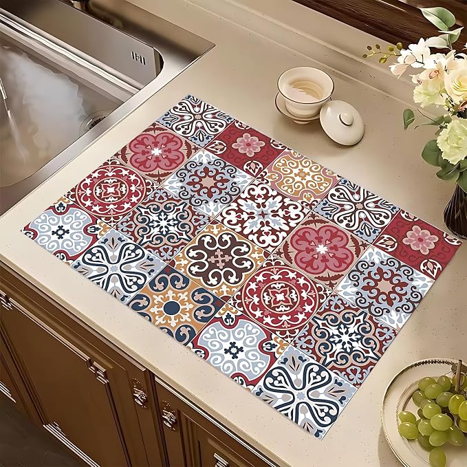 Retro Bohemian Dish Drying Mat 18x24 inches Microfiber Absorbent Fast Dry Mat - Image 5