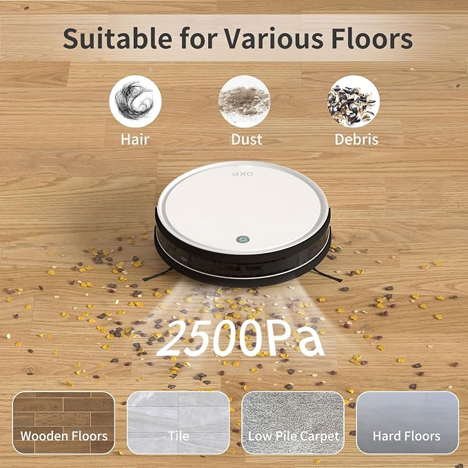 OKP K5 Robot Vacuum Cleaner, No Tangled Hair, Super Thin, 2500pa Suction - Image 5