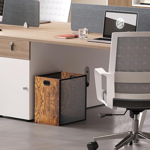 Retro Office Trash Can, Iron and Wood Combination Bedroom Garbage Can, - Image 4