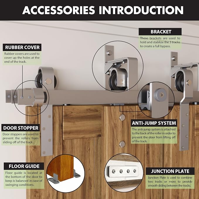 Homacer Brushed Nickel Rustic Triple Track Bypass Sliding Barn Door Hardware Kit - Image 4