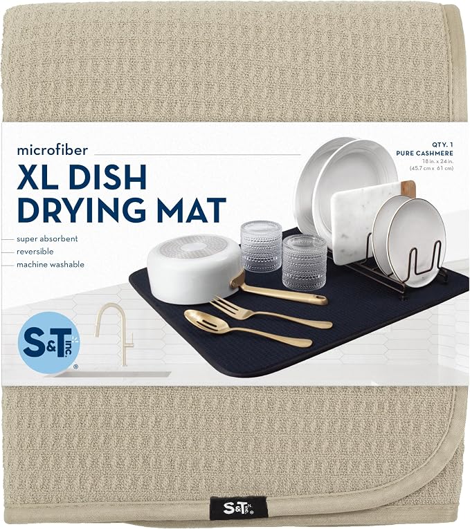 S&T INC. Dish Drying Mat XL, 18” x 24”, Absorbent Microfiber Kitchen Counter Mat - Image 8