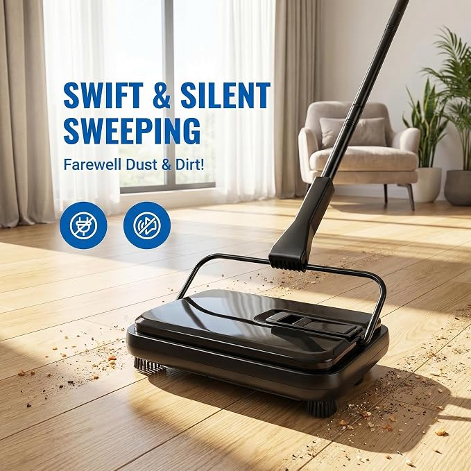 Manual Carpet Sweeper, Electric-Free Quiet Floor Sweeper - Image 6