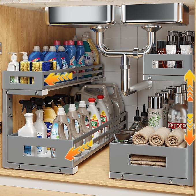 2-Pack 20.47"Deep Under Sink Organizer And Storage, 2-Tier L-Shaped Pull Out by UnderSinkOrganizer