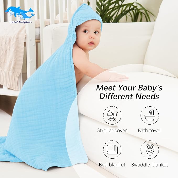SWEET DOLPHIN Muslin Hooded Baby Bath Towels - Image 5