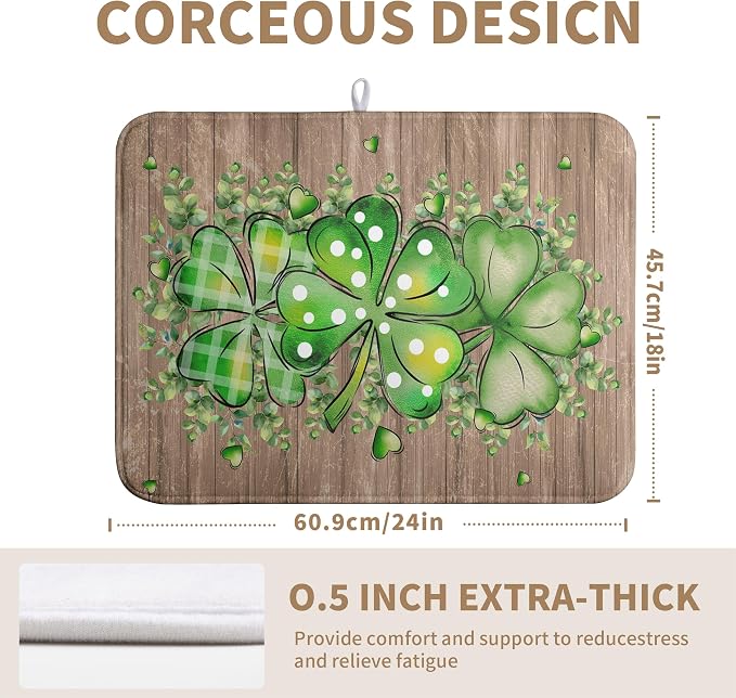 St Patricks Day Wooden Plank Texture Shamrock Dish Drying Mat St Patrick - Image 2