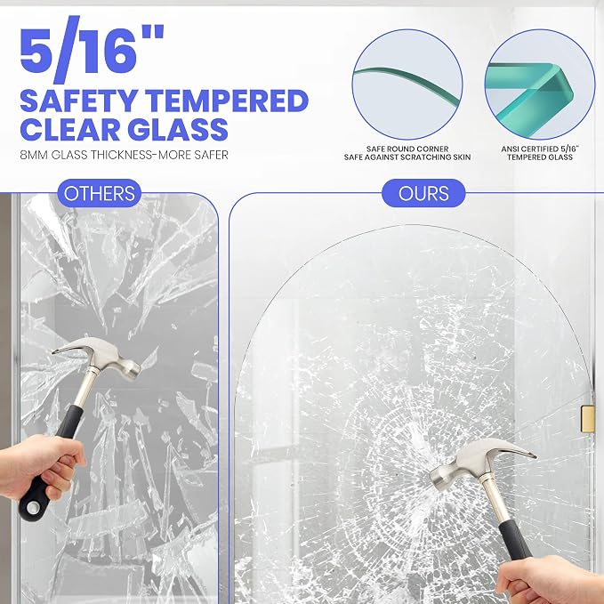 34" W X 58.25" H Tub Shower Door, Frameless Bathtub Glass Shower Door - Image 4