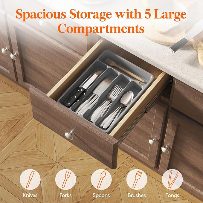 Lifewit Silverware Drawer Organizer Tray, Plastic Cutlery Storage - Image 4