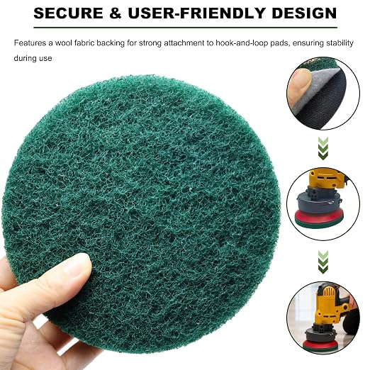 10 Pack 6 Inch Multipurpose Green Scrubber Scouring Pads Flocking Scuff Pads - Image 3
