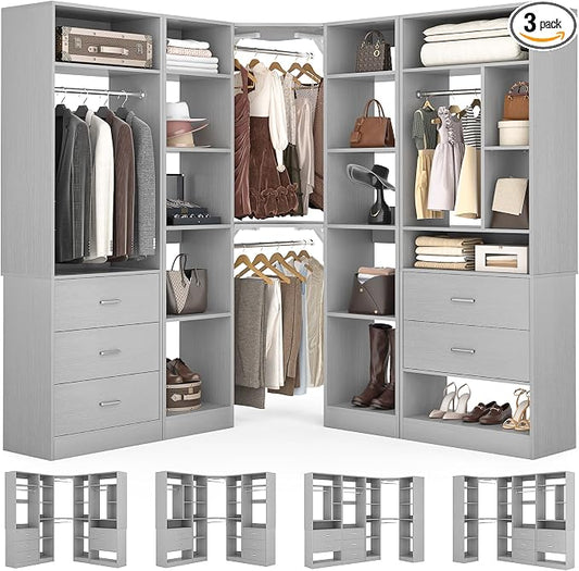 Corner Closet System with 5 Drawers, Closet Organizer System with 15+Shelvess & by Besiost