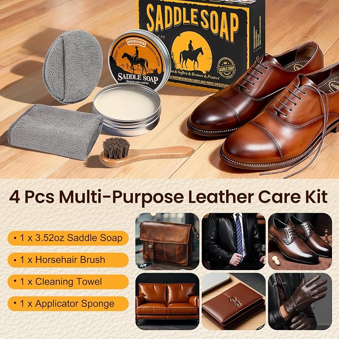 4 Pcs Leather Cleaner Boots Shoes Cleaning Kit-3.52oz Saddle Soap - Image 3