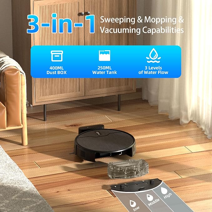 Robot Vacuum and Mop Combo, Robot Vacuum Cleaner, 6 Cleaning Modes, Large - Image 2