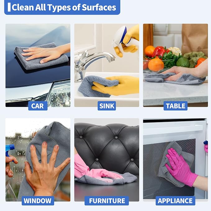 HOMERHYME Microfiber Cleaning Cloth, Premium 8 Pack Cleaning Towels, Lint-Free - Image 7