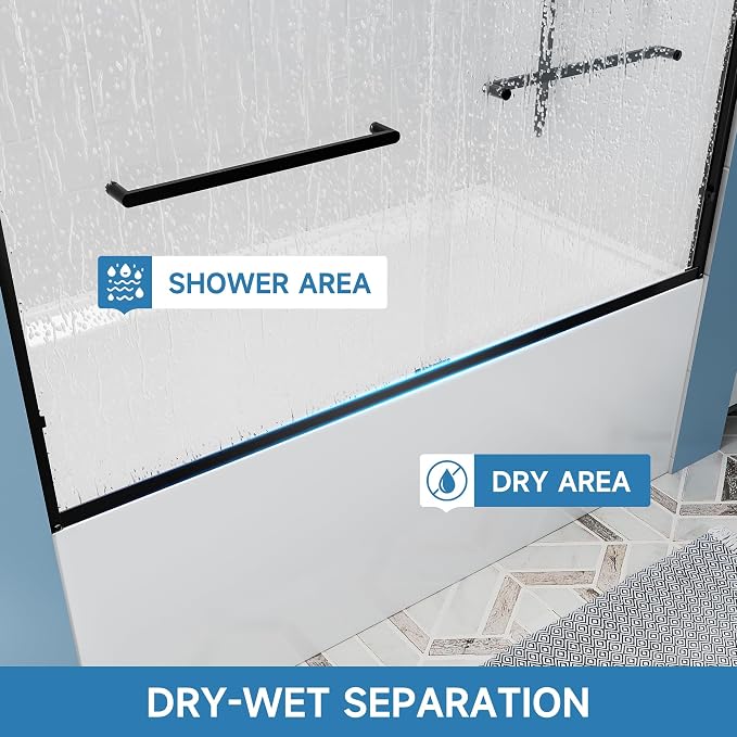 Double Sliding Bathtub Door 56-60“W x 57” H, Semi-Frameless Bath Tub Door - Image 4