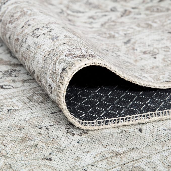 Bloom Rugs Washable Non-Slip 9' x 12' Rug - Beige/Off White Traditional Bordered Area Rug for Living Room, Bedroom, Dining Room, and Kitchen - Exact Size: 9' x 12'