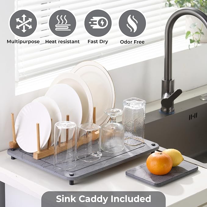 Stone Drying Mat for Kitchen Counter + Sink Caddy | 15.7"x11.8" Diatomaceous - Image 4