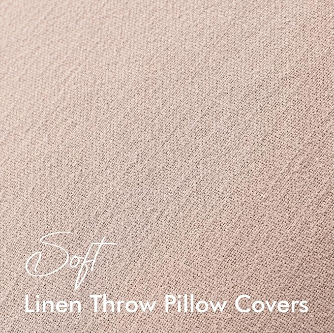 EMEMA Throw Pillow Covers Decorative Linen Pillow Covers 20x20 Inch Pink Boho Farmhouse Neutral Couch Throw Pillows for Bed Pack of 2 Accent Pillowcase Modern Sofa Cushion Livingroom Home
