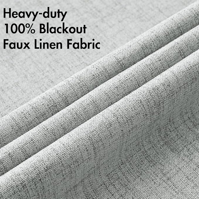 MIULEE 100% Blackout Linen Curtains for Bedroom Thermal Insulated Glacier Gray Grommet Room Darkening Curtains & Drapes for Living Room Nursery 52 x 84 Inch (2 Panels)