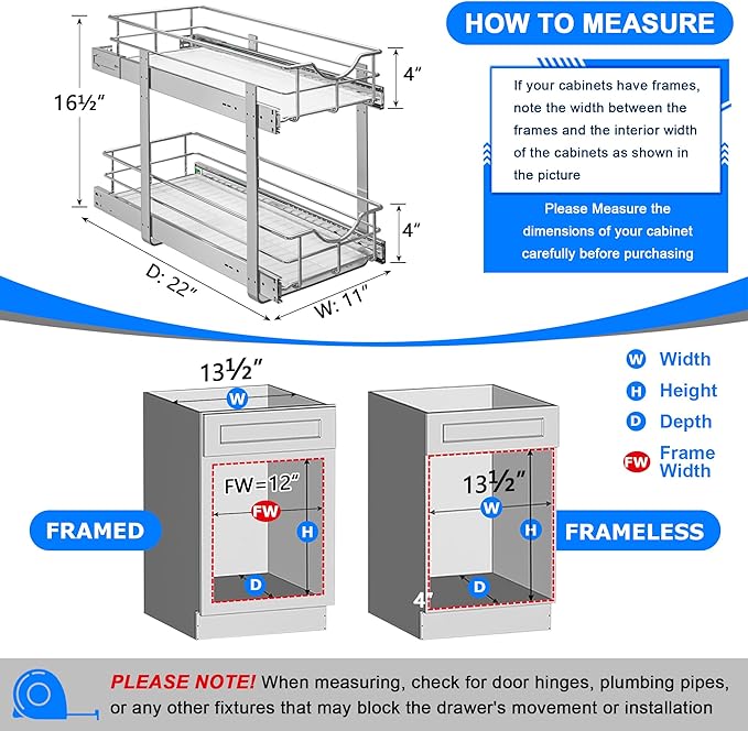 WelFurGeer 2-Tier Stainless Steel Pull Out Cabinet Organizer, Soft Close - Image 3