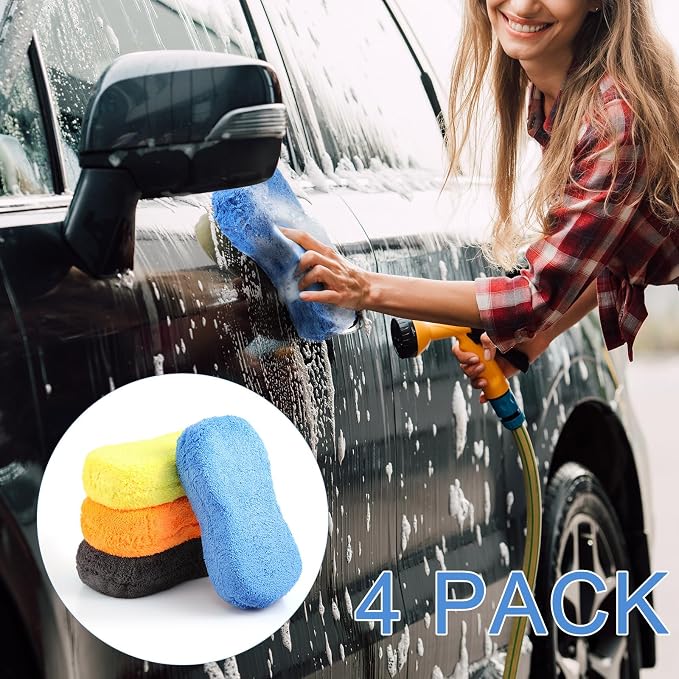 Tanlade 4 Pcs 2 Pack Large Microfiber Car Wash Sponge - Image 6