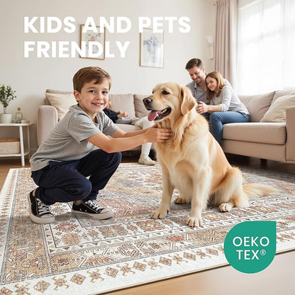 zesthome 9x12 Area Rugs,Stain Resistant Washable Rug,Ultra-Thin Rugs for Living Room,Bedroom,Non-Slip Backing Home Decor Large Area Rug (Orange,9'x12')