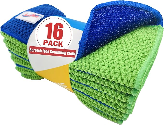 16-Pack Reusable, Scrub Dish Cloth –Non-Scratch Microfiber Scrubber, by AccoHolly