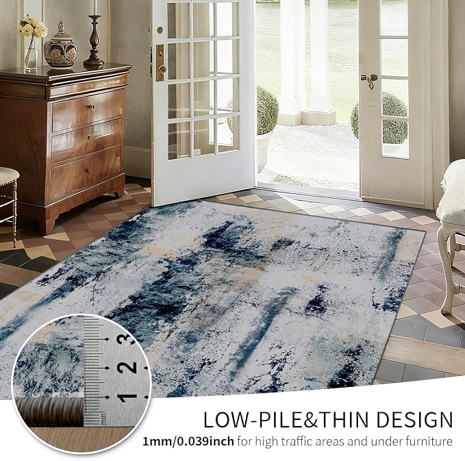 3x5 Indoor Entryway Rug, Modern Abstract Washable Rug, Boho Non Slip Throw - Image 3