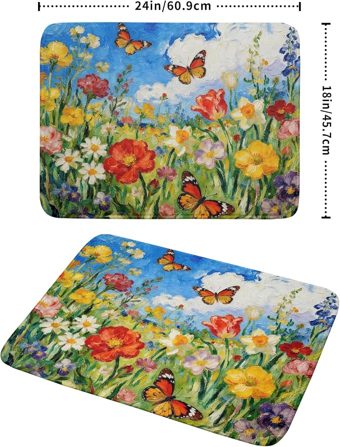 Floral Dish Drying Mat for Kitchen Counter 18x24 Spring Summer Theme Colorful - Image 2