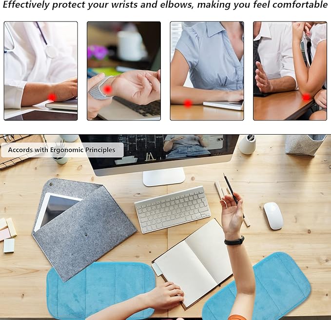 2 Sets Upgraded Computer Wrist Elbow Pad, Flexible Memory Foam Arm Wrist Rest Pillow, Soft Wrist Support Mat for Keyboard Desktop Office Gaming - Alleviate Elbow Pain (7.8 x 15.7 inch)