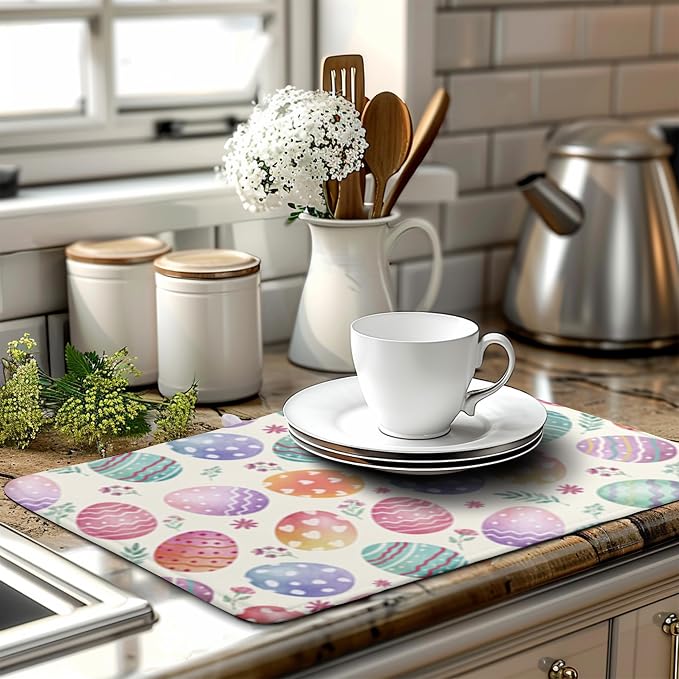 Easter Dish Drying Mat for Kitchen Counter Easter Spring Colorful Eggs Floral - Image 6