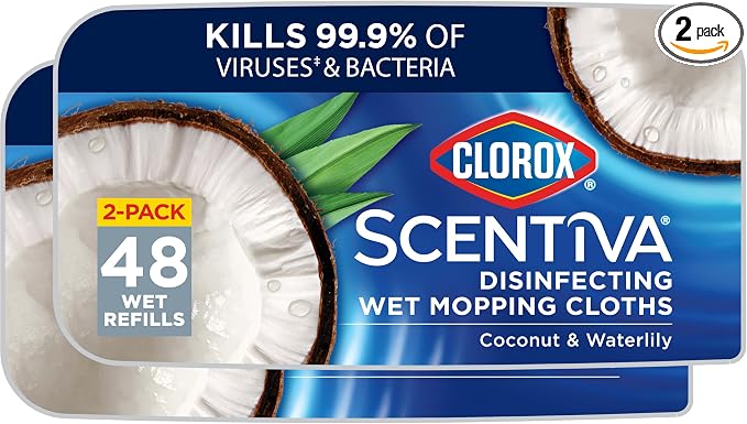 Clorox Scentiva Disinfecting Wet Mop Pad, Disposable Mop Heads, Coconut and by Clorox