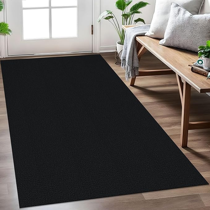 EARTHALL Washable Area Rug 3x5 Ft Non Slip Rugs for Entryway, Braided Rubber Backed Throw Rugs Door Mat Indoor Outdoor Entrance, Cotton Woven Carpet for Kitchen Foyer Front Door Living Room, Black