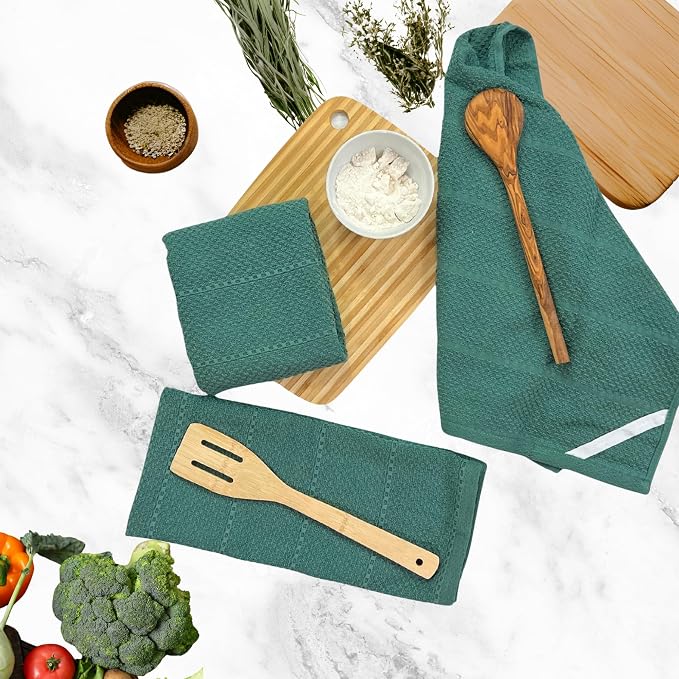 Serafina Home Dark Emerald Green Kitchen Hand Dish Towels: Oversized 28" x 18" - Image 7