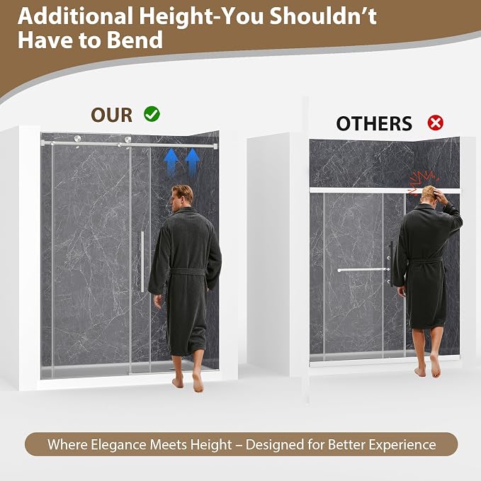 Frameless Glass Shower Door, 61-66" W x 76" H Sliding Frameless Shower Door - Image 5