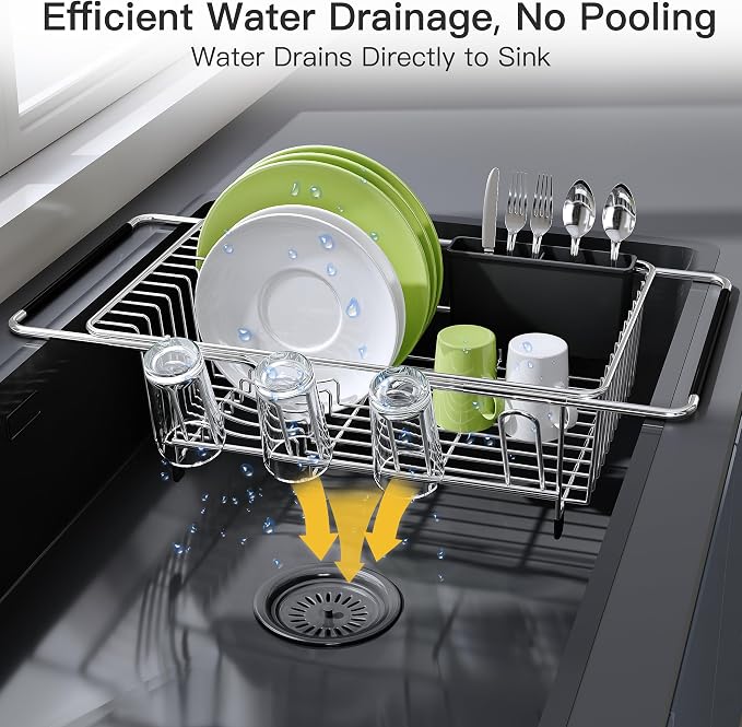 JASIWAY Dish Drying Rack in Sink, Expandable Stainless Steel Dish Drainers - Image 6