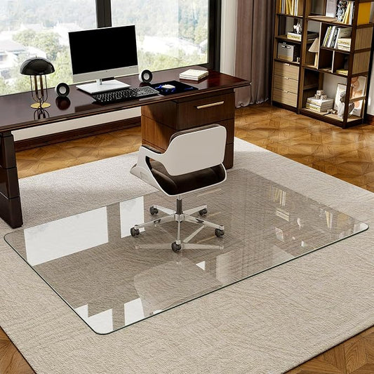 48" x 80" Tempered Glass -Glass Chair Mat, Heavy Duty Hard Floor Mat by EASLY