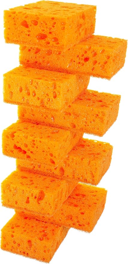 Orange Multi Use Scrub Sponge. Made in Europe. 9 Pack, 4.3x2.8x1.4 inches. by Okleen