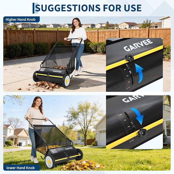 Garvee 26 Inch Push Lawn Sweeper, Leaf and Grass Collector - Image 3