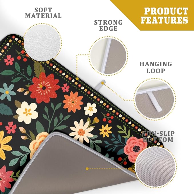 Boho Floral Dish Drying Mat 18x24 Inch Colorful Flower Dishes Dry Mats - Image 4