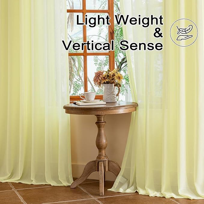 Light Yellow Pinch Pleat Curtains 108 Inches Long for Living Room Sheer Pleated Drapes with Hooks Soft Touch Tree Branch Textured Light Filtering Curtain Panels, Pear Sorbet, 42"W x 108"L, 2 Panels