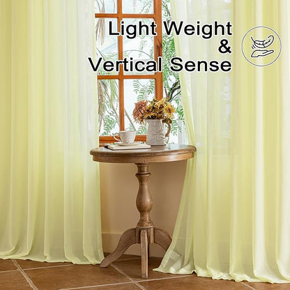 Light Yellow Pinch Pleat Curtains 108 Inches Long for Living Room Sheer Pleated Drapes with Hooks Soft Touch Tree Branch Textured Light Filtering Curtain Panels, Pear Sorbet, 42"W x 108"L, 2 Panels
