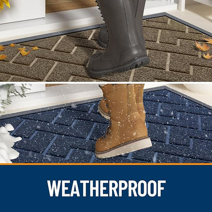 OLANLY Front Door Mat Indoor Outdoor Entrance, Waterproof All-Season, All-Weather Doormat, Sturdy Natural Rubber, Low Profile, Easy Clean Patio Porch Entryway Mat, Herringbone Brick (Black, 47x17)