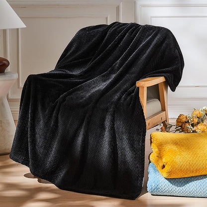NEWCOSPLAY Super Soft Queen Blanket Black Premium Silky Flannel Fleece Leaves Pattern Lightweight Bed Blanket All Season Use (Black, Queen(90"x90"))