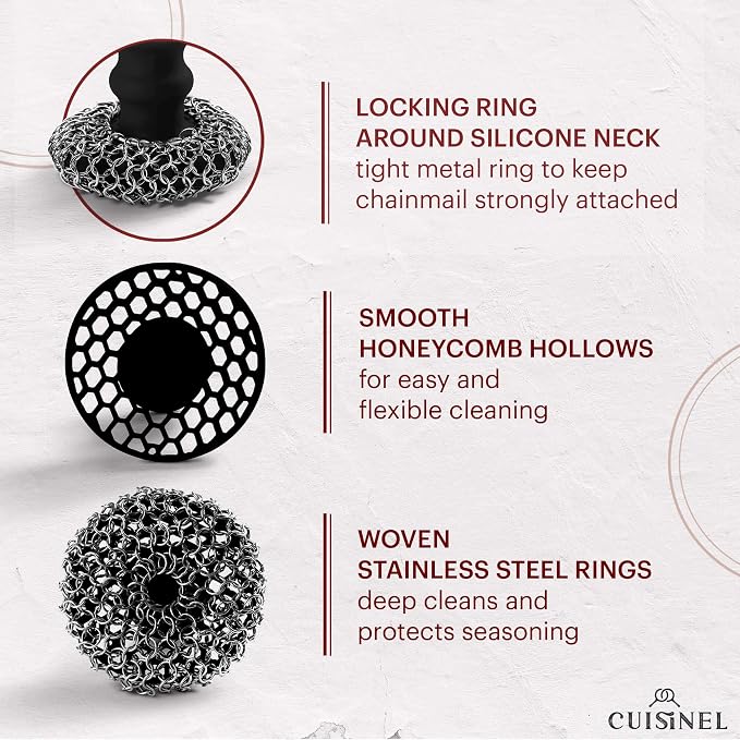 Cuisinel Cast Iron Chainmail Scrubber + Pan Scraper - Image 5