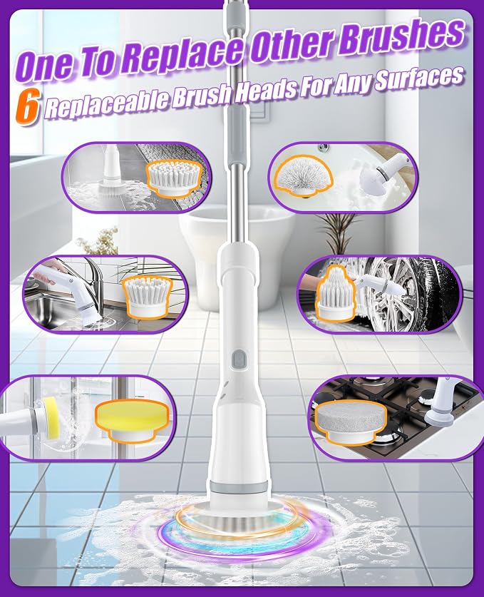 6-in-1 Electric Spin Scrubber, Cordless Power Scrubber - Image 4