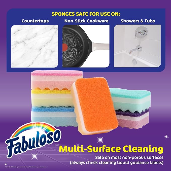 Fabuloso Scratch-Free Kitchen Dish Sponges, Rainbow Cellulose Scrubber Sponge - Image 6