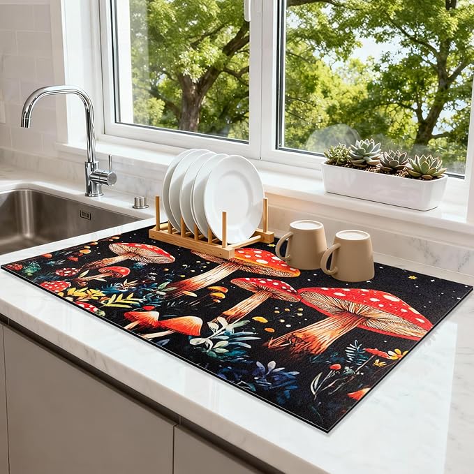 Mushroom Dish Drying Mat 24" x 16" by Unknown