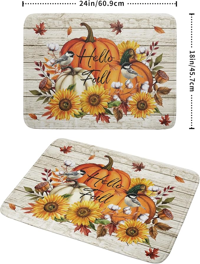 Hello Fall Dish Drying Mat Autumn Pumpkin Dish Drainer Rack Mats 18"x24" Fast - Image 2